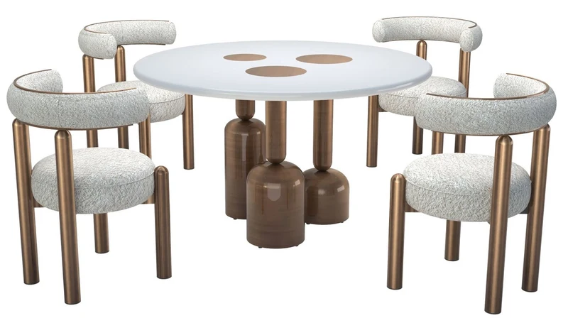 Casa Padrino Luxus Esstisch Weiß / Bronze Ø 150 cm - Luxus Hotel & Restaurant Möbel
