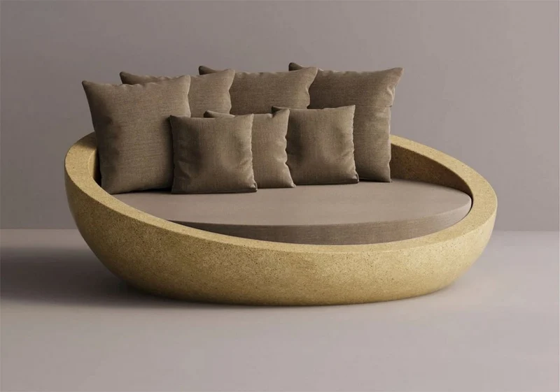 Casa Padrino Luxus Beton Liegeinsel Braun / Gelb Ø 180 cm - Garten & Hotel Möbel