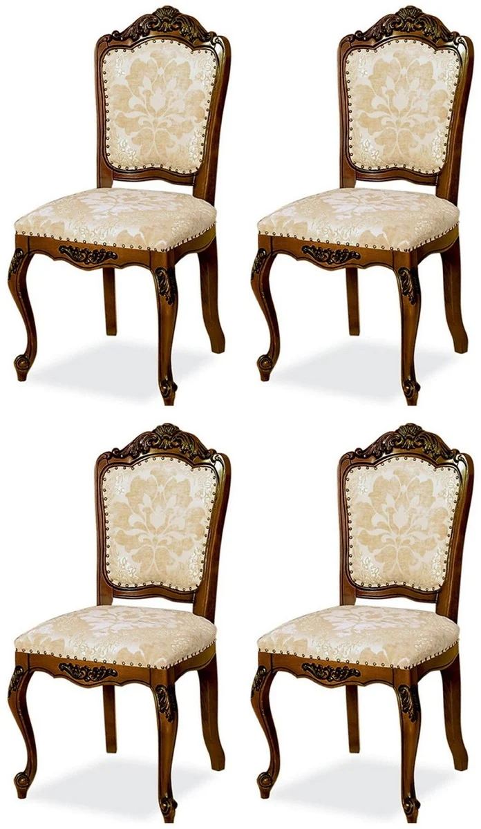 Casa Padrino Luxus Barock Esszimmer Stuhl 4er Set Beige / Braun H. 103 cm - Barock Esszimmer Möbel
