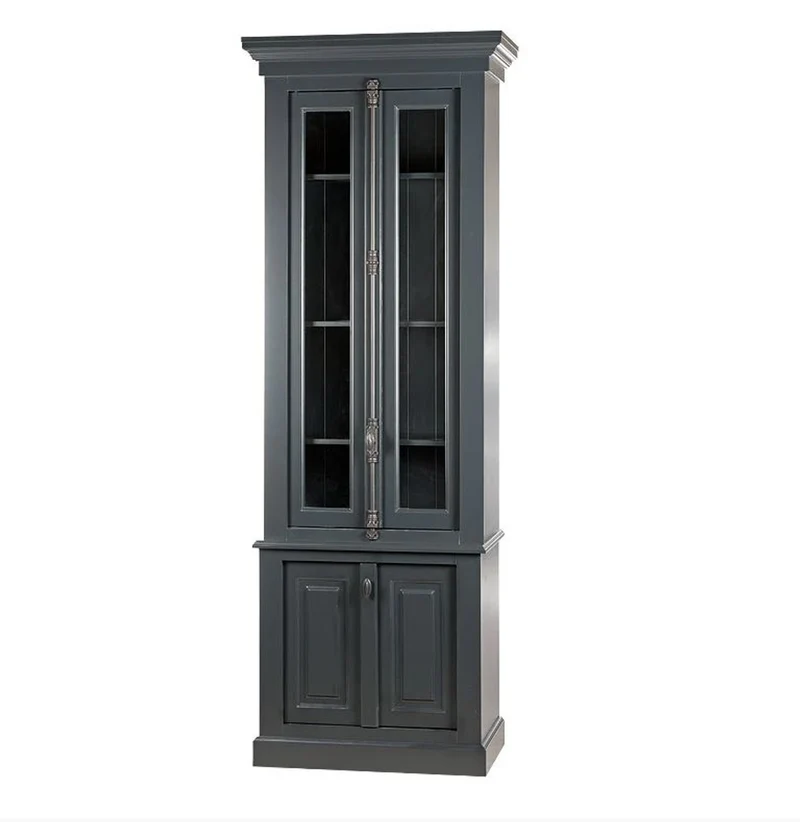 Casa Padrino Landhausstil Vitrine Grau 48 x 88 x 245 cm - Vitrinenschrank mit 4 Türen - Massivholz Schrank - Landhausstil Möbel