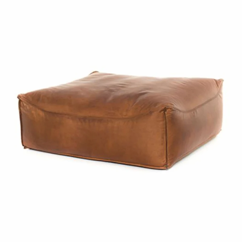 Casa Padrino Luxus Echtleder Hocker Hellbraun 107 x 107 x H. 43 cm - Leder Möbel