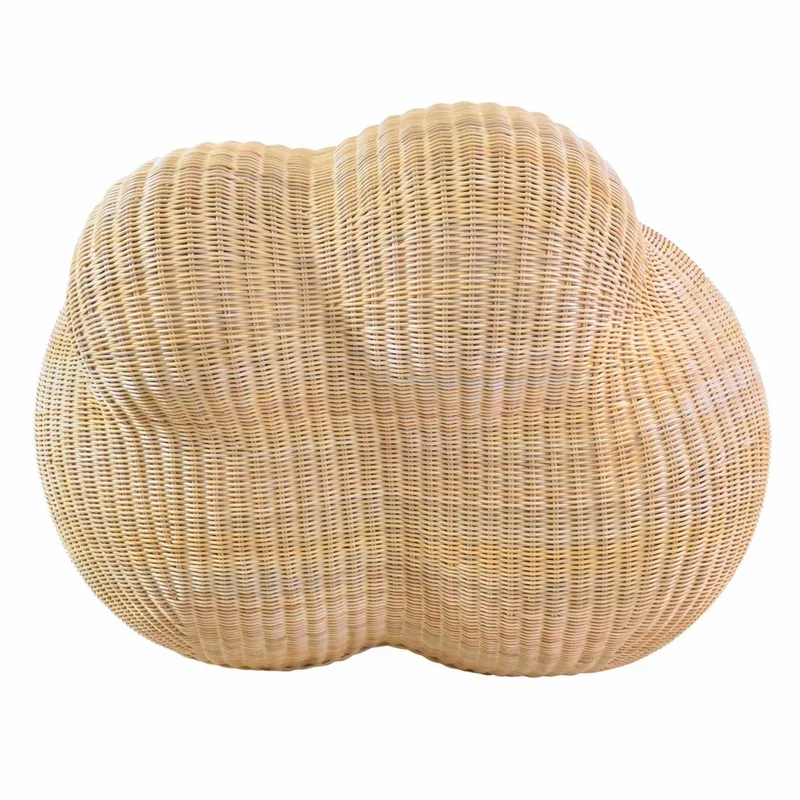 Casa Padrino Luxus Rattan Sessel mit Kissen Naturfarben / Weiß - Rattan Möbel