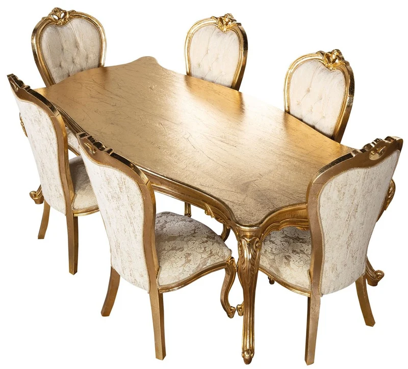 Casa Padrino Luxus Barock Esszimmer Set Gold / Weiß - Barock Esszimmer Möbel