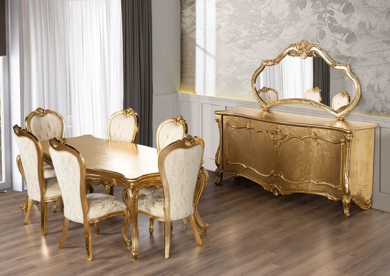 Casa Padrino Luxus Barock Esszimmer Set Gold / Weiß - Barock Esszimmer Möbel