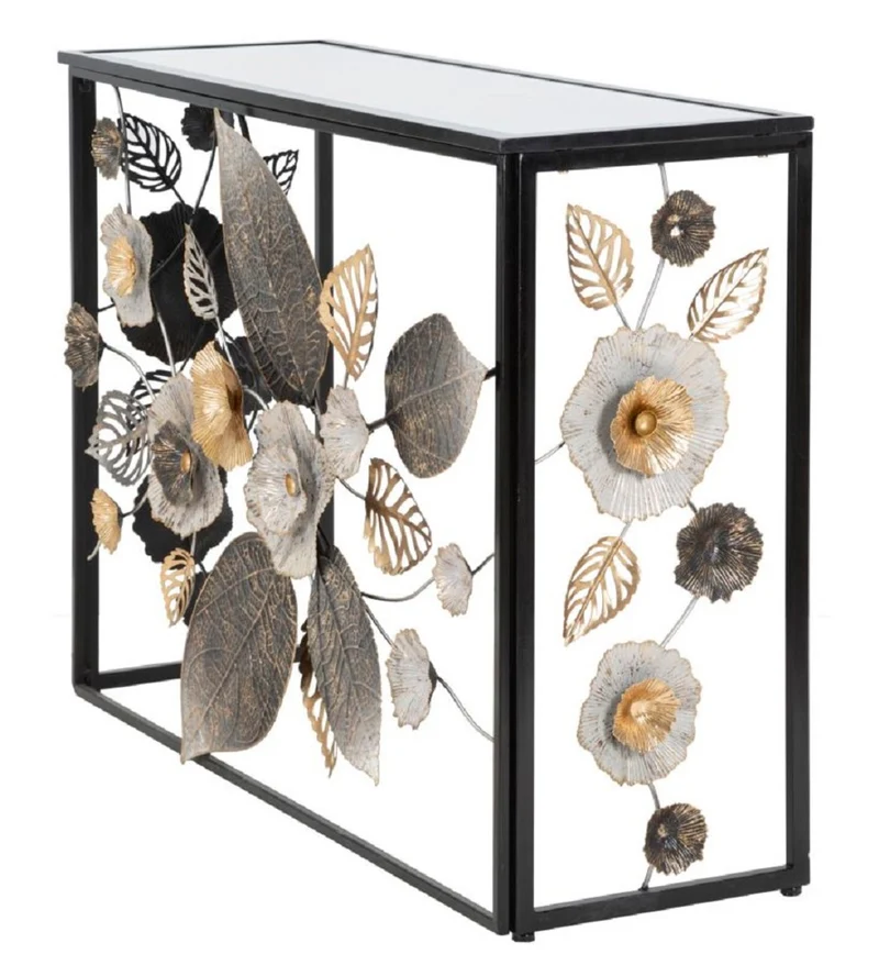 Casa Padrino Luxus Konsole Schwarz / Bunt 111,8 cm - Rechteckiger Konsolentisch