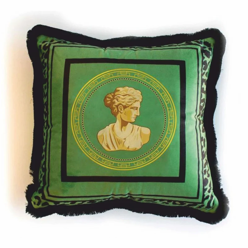 Casa Padrino Luxus Deko Kissen Barock Frauenbüste Grün / Schwarz 45 x 45 cm