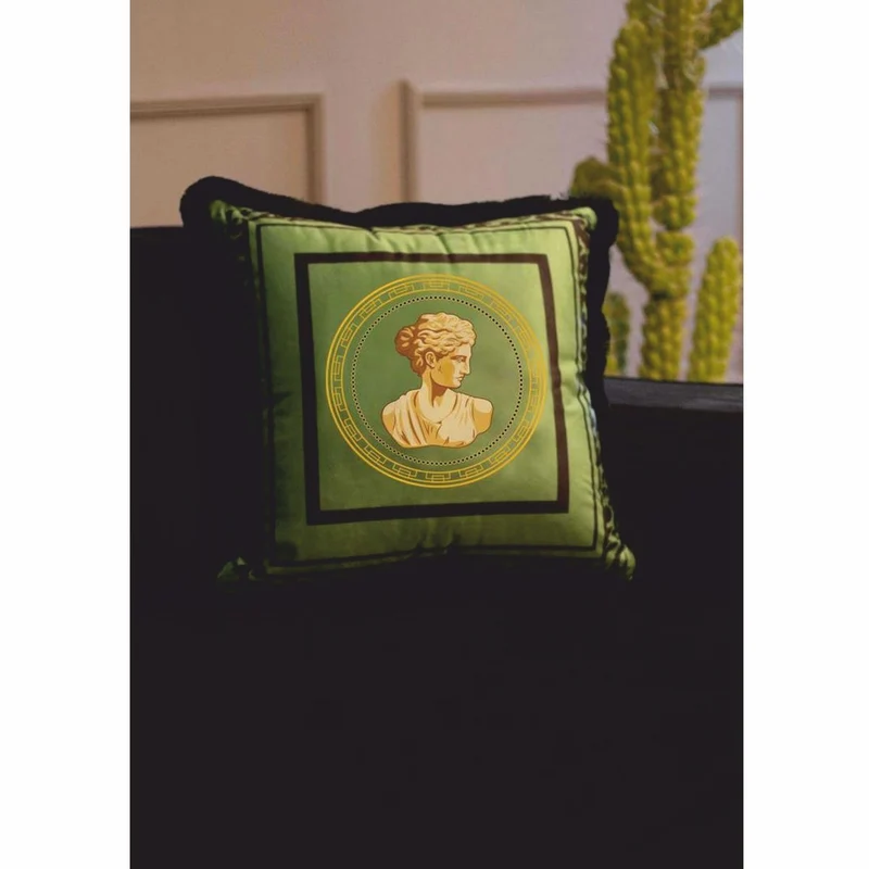 Casa Padrino Luxus Deko Kissen Barock Frauenbüste Grün / Schwarz 45 x 45 cm