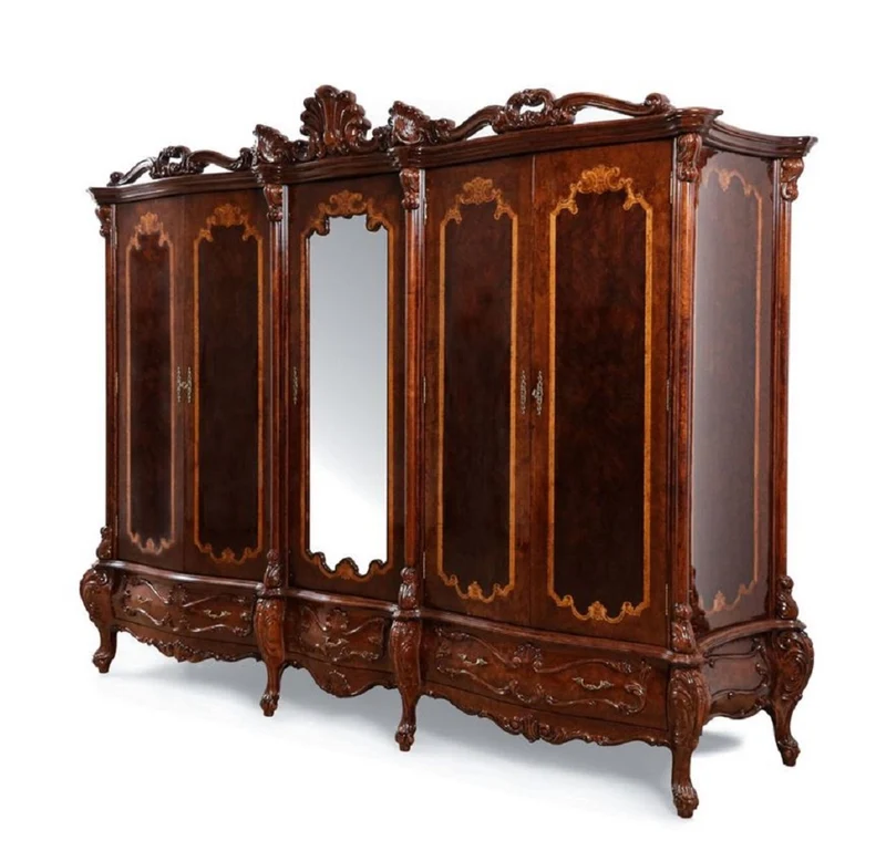 Casa Padrino Luxus Barock Schlafzimmer Schrank mit 5 Türen Braun 305 cm - Barock Möbel