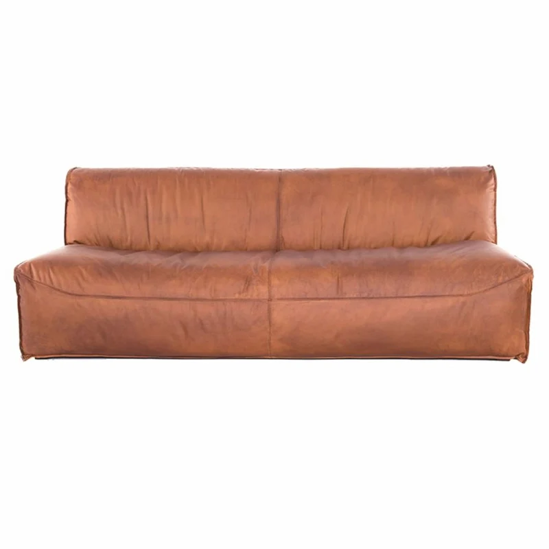 Casa Padrino Luxus Leder Sofa Hellbraun 190 cm - Modulares Echtleder Wohnzimmer Sofa