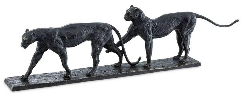 Casa Padrino Luxus Bronze Skulptur Leoparden Paar 86 x 9,5 x H. 24 cm - Bronzefigur - Dekofigur - Deko Accessoires - Luxus Kollektion