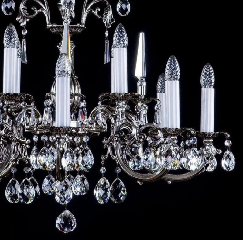 Casa Padrino Luxus Barock Kronleuchter Antik Silber Ø 84 x H. 67 cm - Prunkvoller Messing Kronleuchter mit Böhmischem Kristallglas - Edel & Prunkvoll