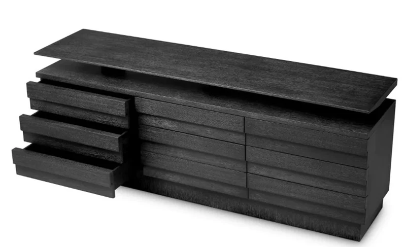 Casa Padrino Luxus Sideboard mit 9 Schubladen Mahagoniholz mit Eichenfurnier Anthrazit - Luxus Möbel
