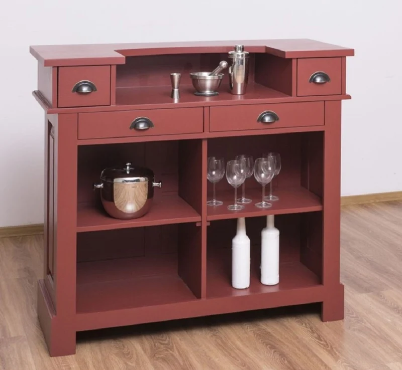 Casa Padrino Landhausstil Bar Theke Bordeauxrot 120 cm - Massive Bar Möbel