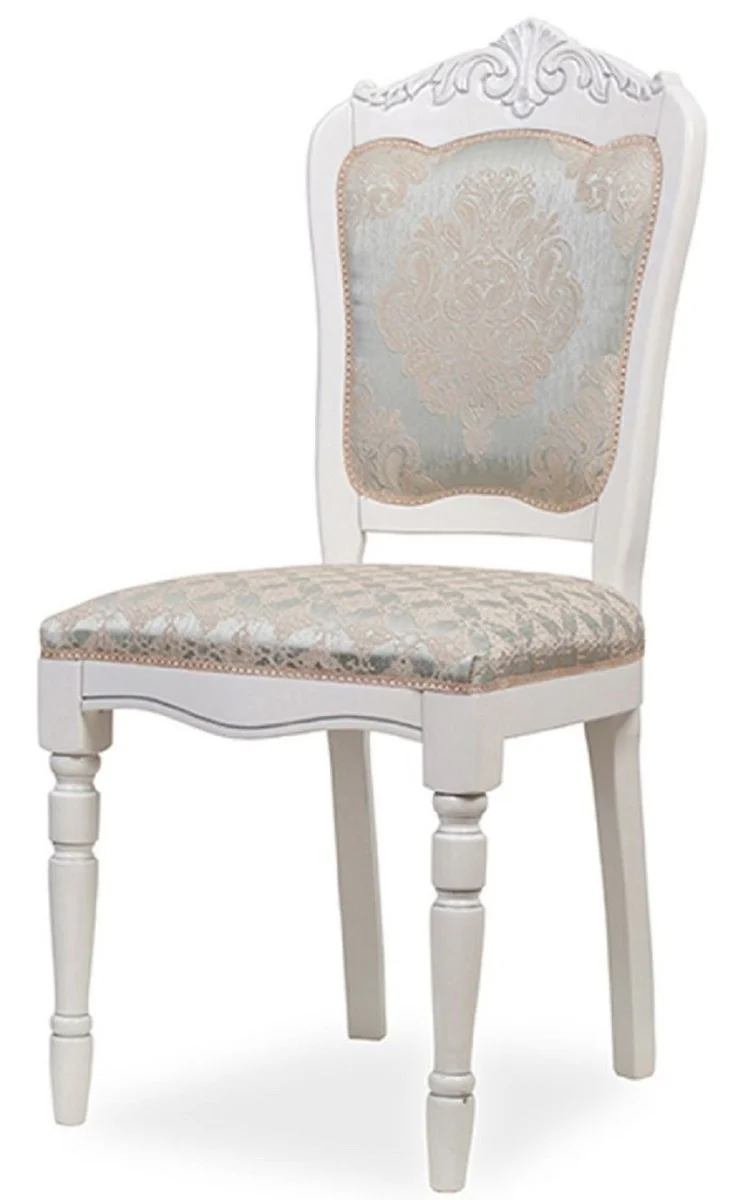 Casa Padrino Luxus Barock Esszimmer Stuhl Silber / Beige / Weiß H. 104 cm - Barock Esszimmer Möbel