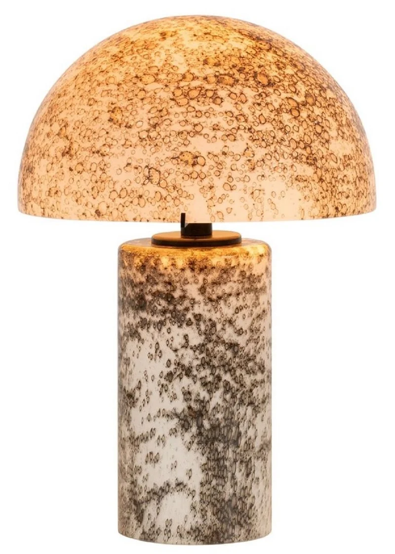 Casa Padrino Luxus Glas Tischleuchte Weiß / Grau H. 36 cm - Runde Schreibtischleuchte
