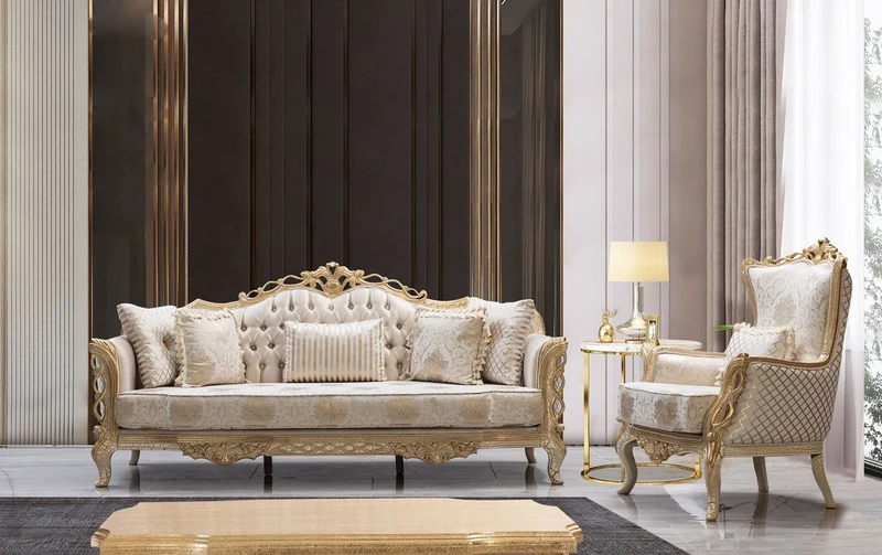 Casa Padrino Luxus Barock Wohnzimmer Sessel Weiß / Antik Gold - Prunkvolle Barock Möbel