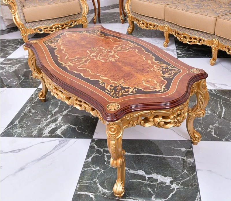 Casa Padrino Luxus Barock Couchtisch Braun / Gold 128 cm - Barock Möbel - Made in Italy