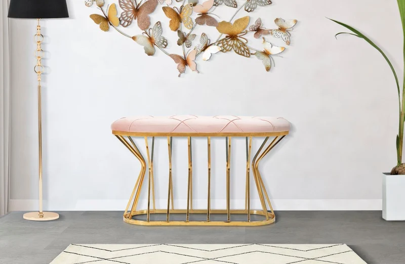 Casa Padrino Luxus Sitzbank Rosa / Gold 91 cm - Luxus Interior