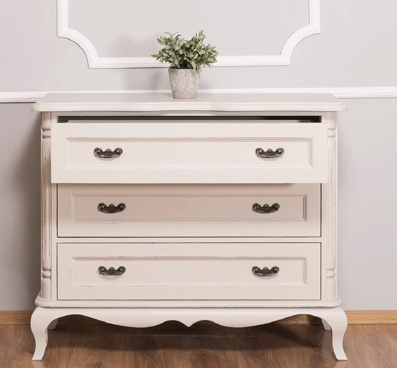 Casa Padrino Barock Landhausstil Kommode mit 3 Schubladen Antik Hellgrau 110 cm