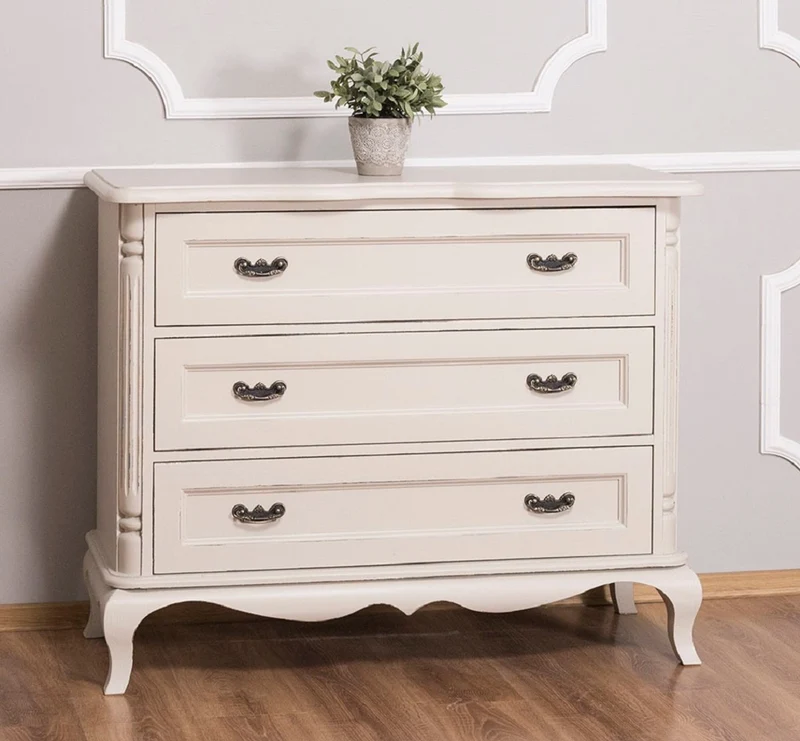 Casa Padrino Barock Landhausstil Kommode mit 3 Schubladen Antik Hellgrau 110 cm