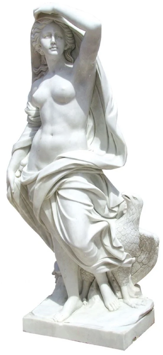 Casa Padrino Jugendstil Garten Deko Marmor Skulptur Frau mit Adler Grau H. 180 cm