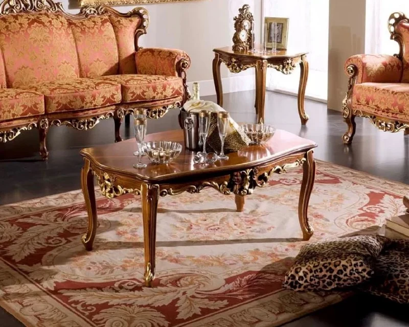 Casa Padrino Luxus Barock Couchtisch Braun / Gold - Handgefertigter Massivholz Tisch im Barockstil - Barock Wohnzimmer Möbel - Luxus Qualität - Made in Italy