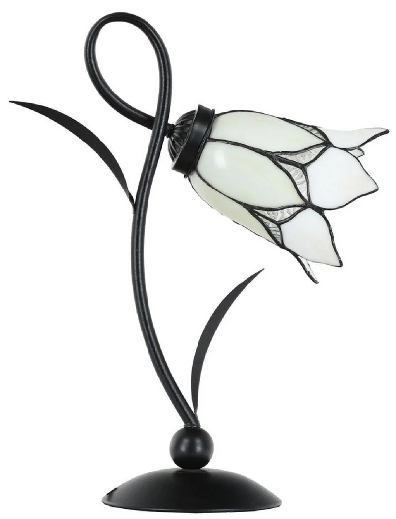 Casa Padrino Art Deco Tiffany Tischleuchte Schwarz / Weiß H. 40 cm - Tiffany Leuchten