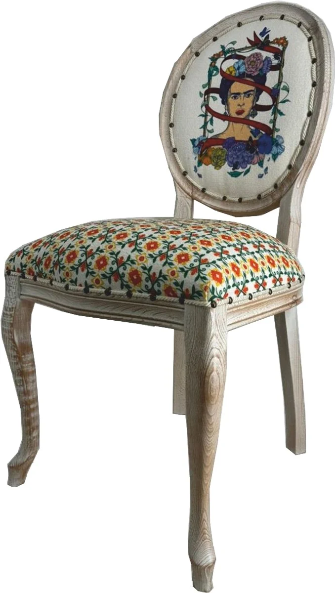 Frida Kahlo by Casa Padrino Luxus Barock Esszimmer Stuhl Weiß / Bunt / Antik Weiß