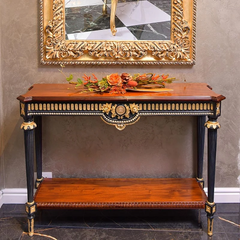 Casa Padrino Luxus Barock Massivholz Konsole Braun / Schwarz / Gold 120 cm - Barock Möbel - Made in Italy