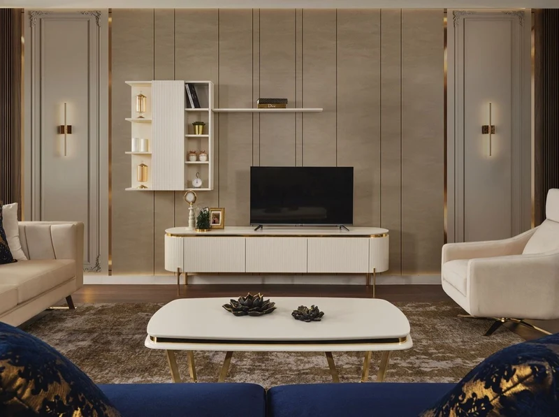 Casa Padrino Luxus Couchtisch Weiß / Gold 120 x 70 x H. 40 cm - Rechteckiger Wohnzimmertisch - Luxus Wohnzimmer Möbel