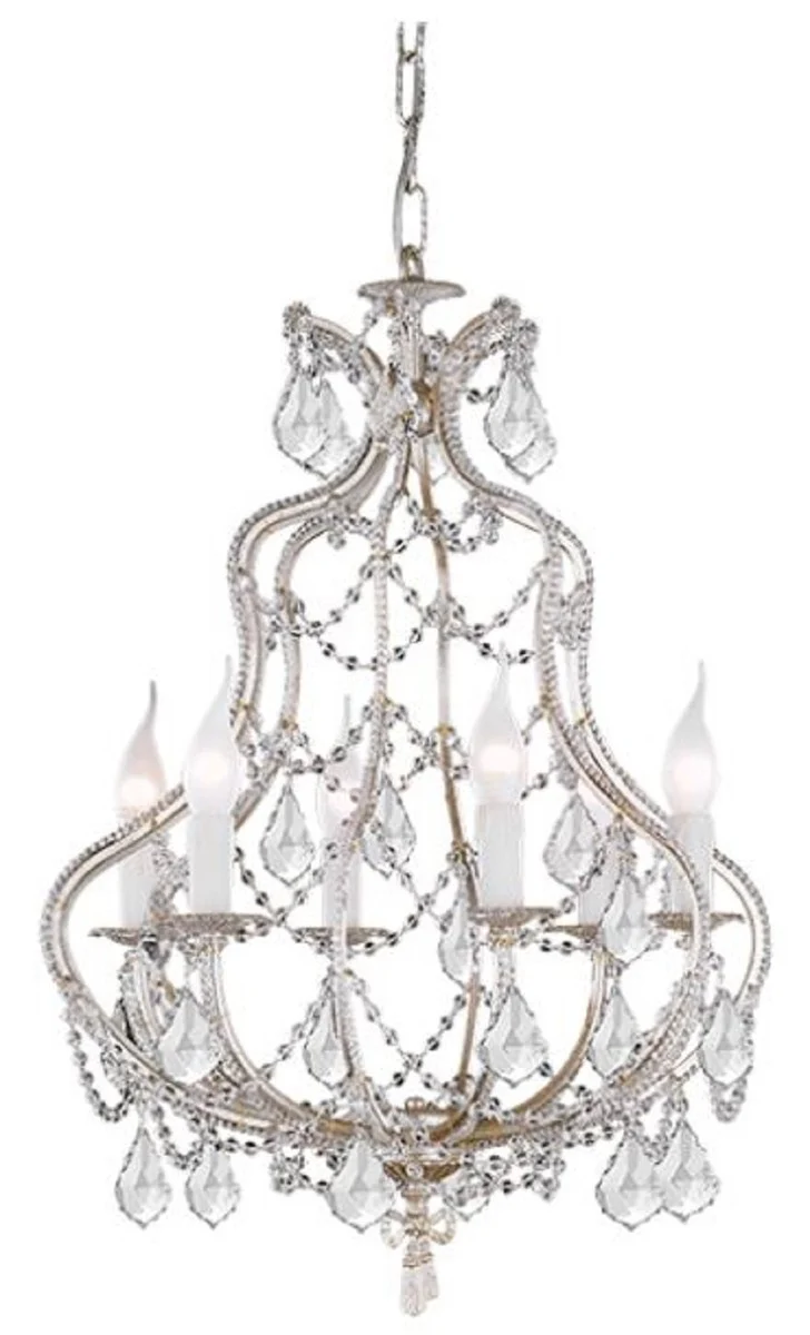 Casa Padrino Luxus Barock Kristall Kronleuchter Silber Ø 47 x H. 65 cm - Prunkvoller Kronleuchter mit Böhmischem Kristallglas - Luxus Qualität
