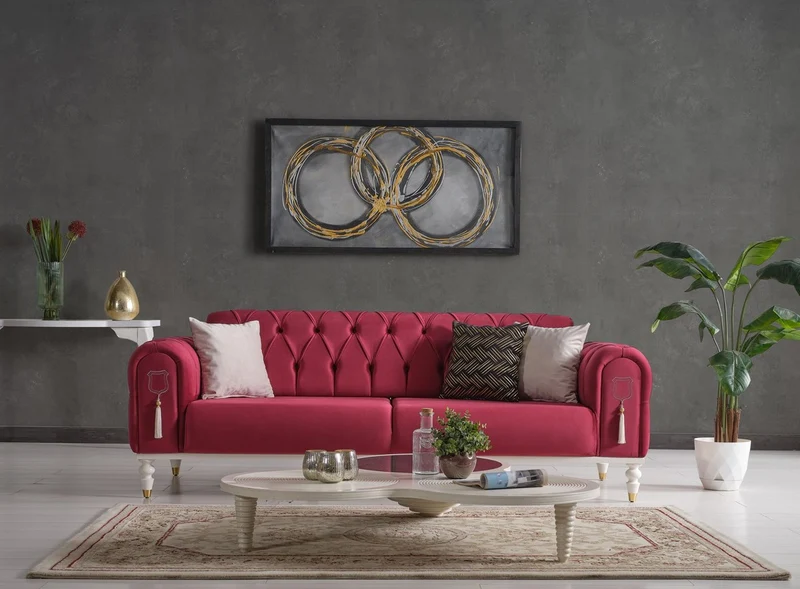 Casa Padrino Luxus Chesterfield Schlafsofa Rot / Weiß / Gold 230 x 95 x H. 83 cm - Wohnzimmer Sofa mit 3 Kissen - Luxus Wohnzimmer Möbel
