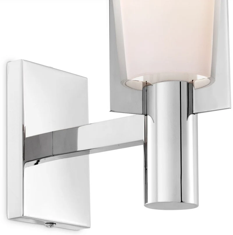 Casa Padrino Luxus Wandleuchte Silber / Weiß 13 x 19 x H. 40,5 cm - Elegante Metall Wandlampe mit Glas Lampenschirm - Luxus Leuchten