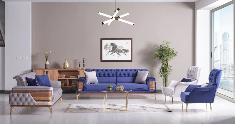 Casa Padrino Luxus Schlafsofa Blau / Braun / Gold 232 x 92 x H. 85 cm - Wohnzimmer Sofa mit 2 Kissen - Luxus Wohnzimmer Möbel