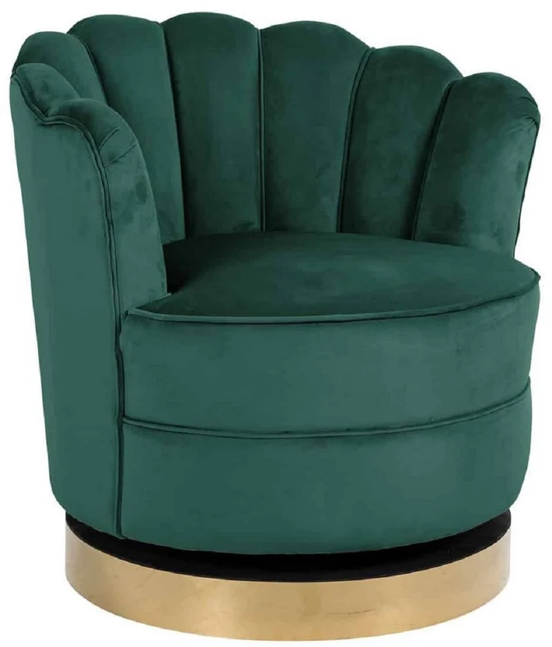 Casa Padrino Luxus Samt Drehsessel Grün / Gold 81,5 x 76 x H. 79 cm - Moderner Wohnzimmer Sessel - Luxus Wohnzimmer Möbel