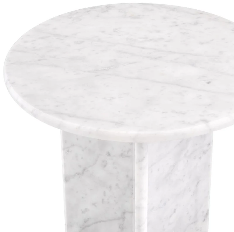 Casa Padrino Luxus Beistelltisch Weiß Ø 45 x H. 45 cm - Runder Beistelltisch aus hochwertigem Carrara Marmor - Luxus Marmor Möbel