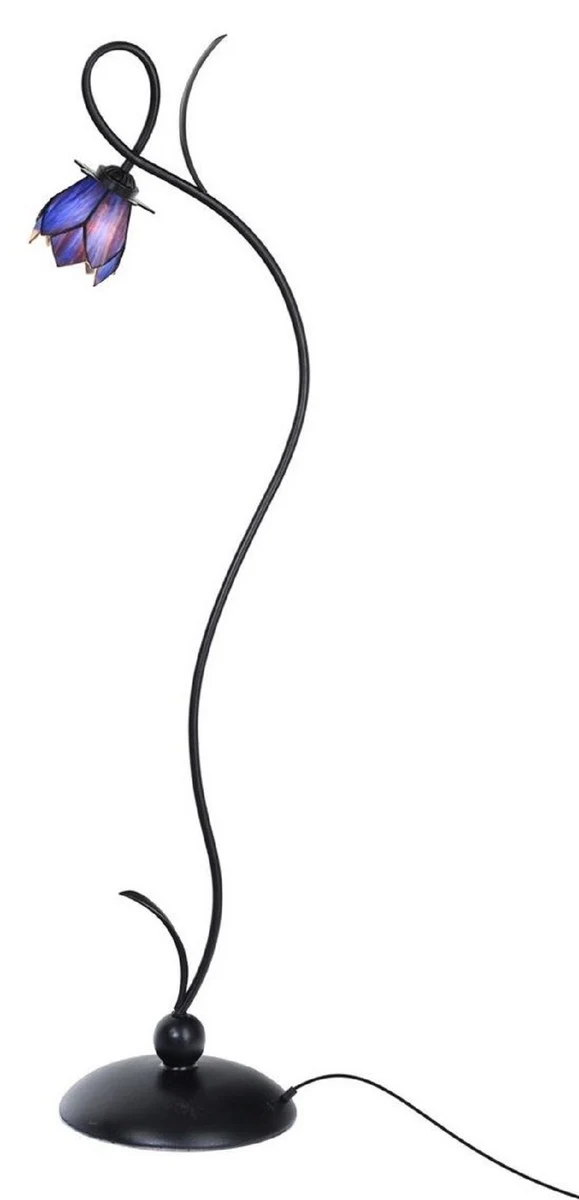 Casa Padrino Art Deco Tiffany Stehleuchte Schwarz / Blau H. 158 cm - Tiffany Leuchten