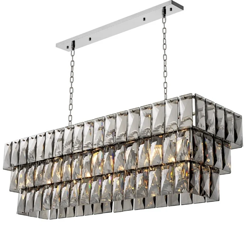 Casa Padrino Luxus Kronleuchter mit Rauchkristallglas, Nickel Finish B. 140 cm x T. 41 cm x H. 45,5 cm