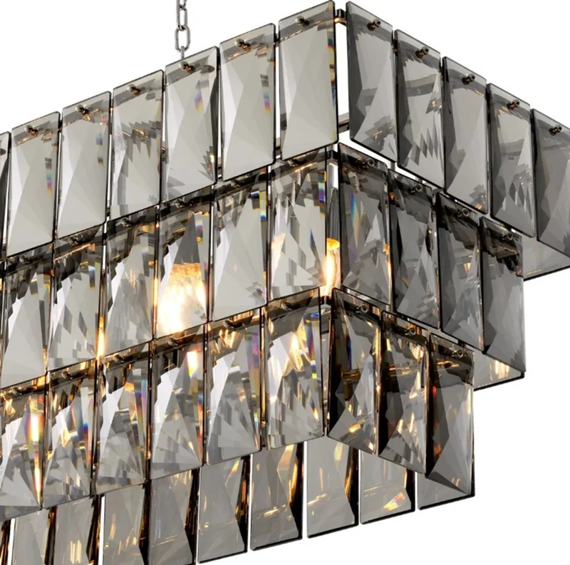 Casa Padrino Luxus Kronleuchter mit Rauchkristallglas, Nickel Finish B. 140 cm x T. 41 cm x H. 45,5 cm