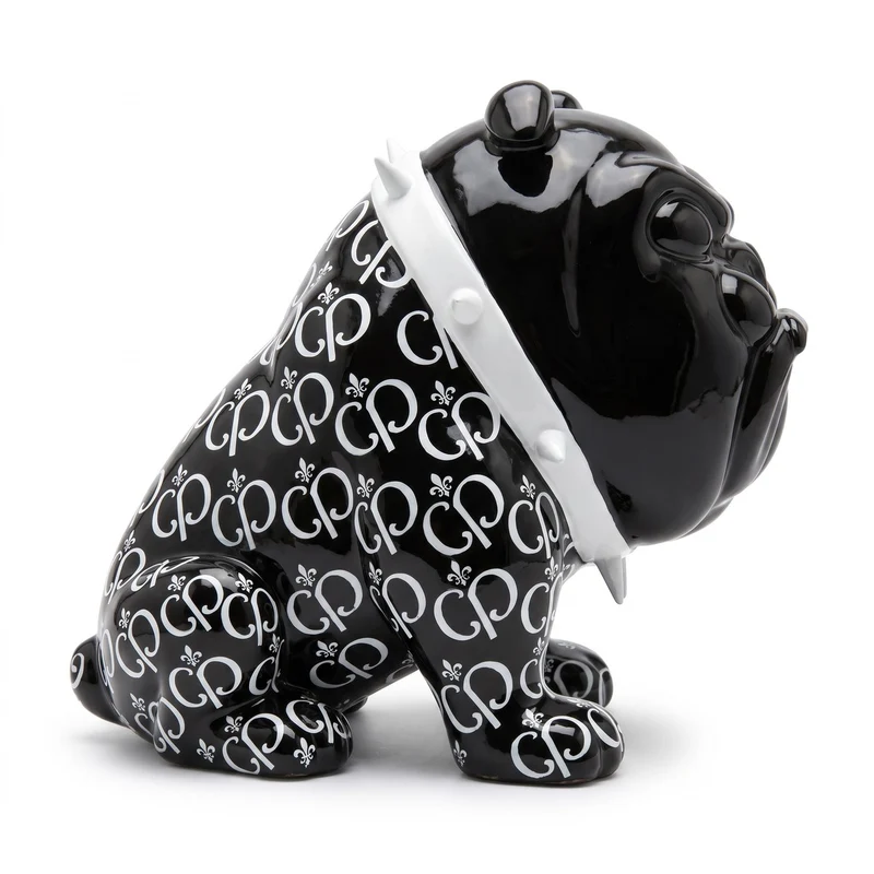 Casa Padrino Luxus Deko Figur Hund Bulldogge Schwarz / Weiß 20 cm - Deko Skulptur