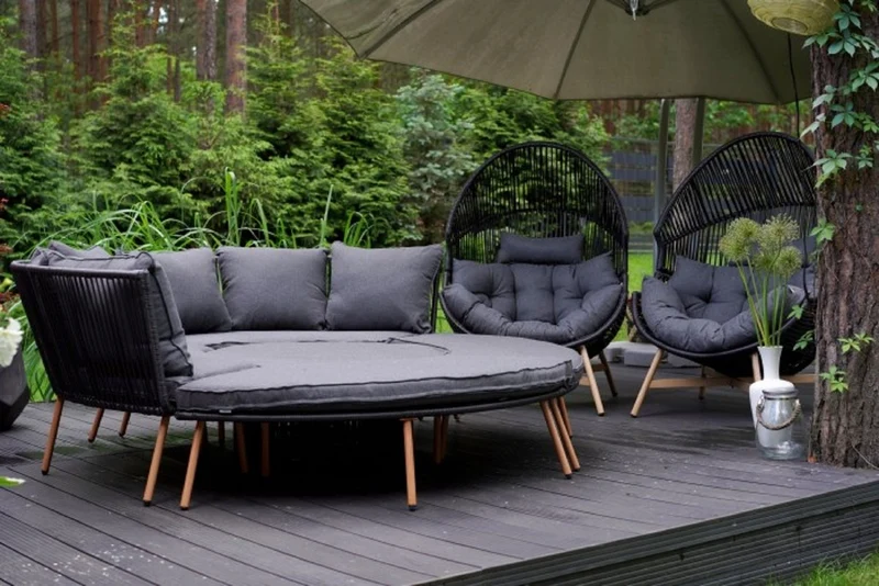 Casa Padrino Luxus Garten Möbel Set Grau / Naturfarben - 2 Gartensofas & 2 Gartenbänke & 1 Gartentisch