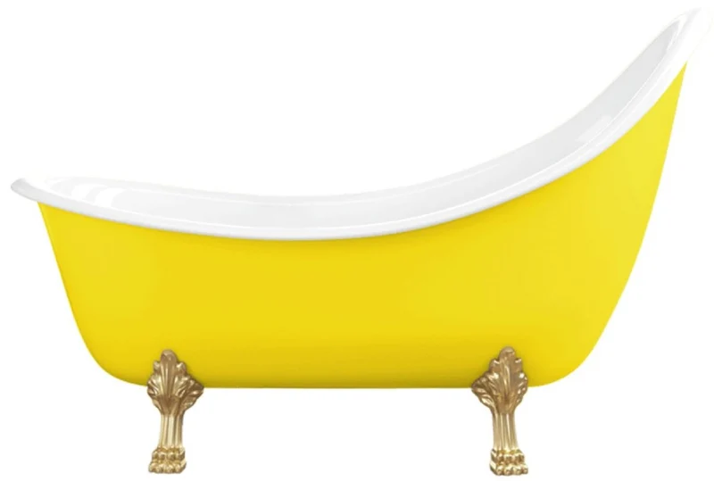 Casa Padrino Jugendstil Badewanne Gelb / Weiß / Gold 180 cm - Freistehende Retro Stil Badewanne
