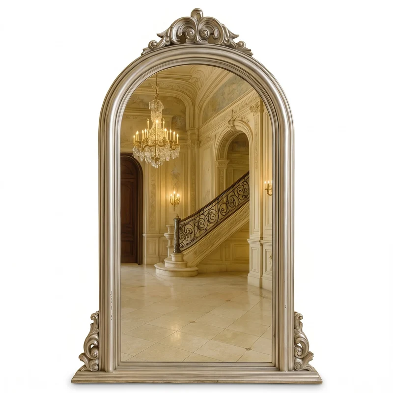 Casa Padrino Barock Spiegel Silber H. 130 cm - Barockstil Garderoben Wandspiegel
