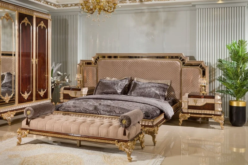 Casa Padrino Luxus Barock Sitzbank Grau / Dunkelbraun / Gold - Barock Möbel