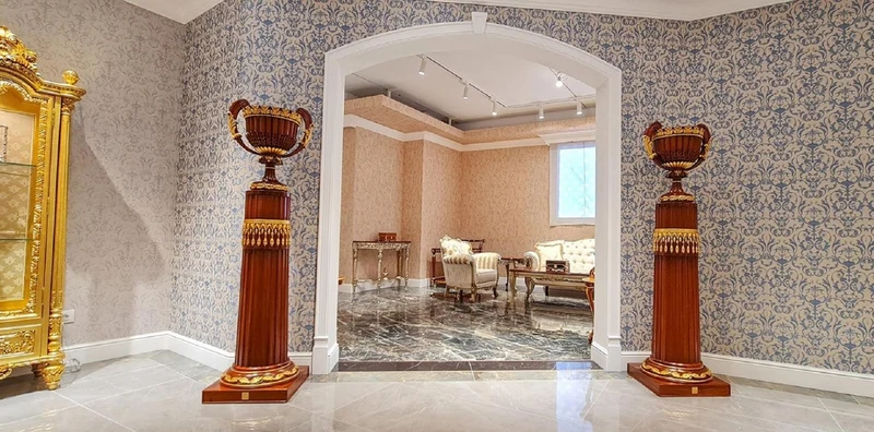 Casa Padrino Luxus Barock Deko Vase Braun / Gold H. 55 cm - Barockstil Massivholz Blumenvase - Made in Italy