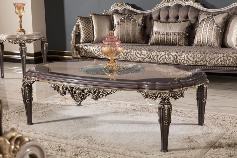 Casa Padrino Luxus Barock Beistelltisch Grau / Braun / Gold H. 60 cm - Barock Möbel