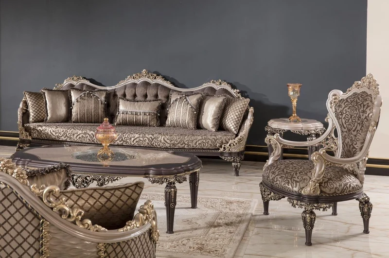 Casa Padrino Luxus Barock Beistelltisch Grau / Braun / Gold H. 60 cm - Barock Möbel