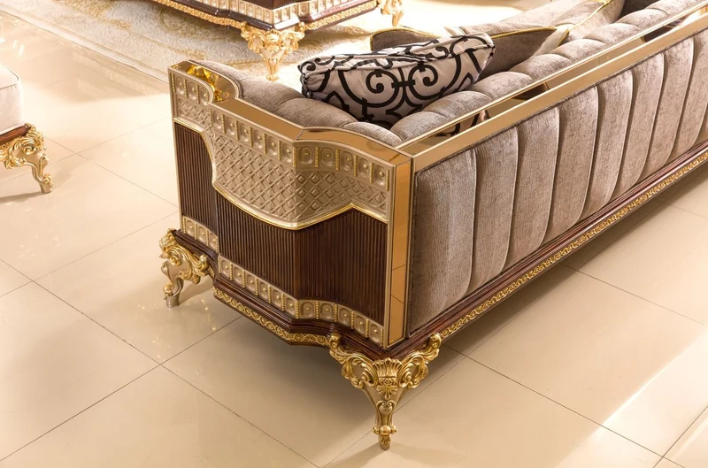 Casa Padrino Luxus Barock Sofa Grau / Dunkelbraun / Gold 265 cm - Barock Möbel
