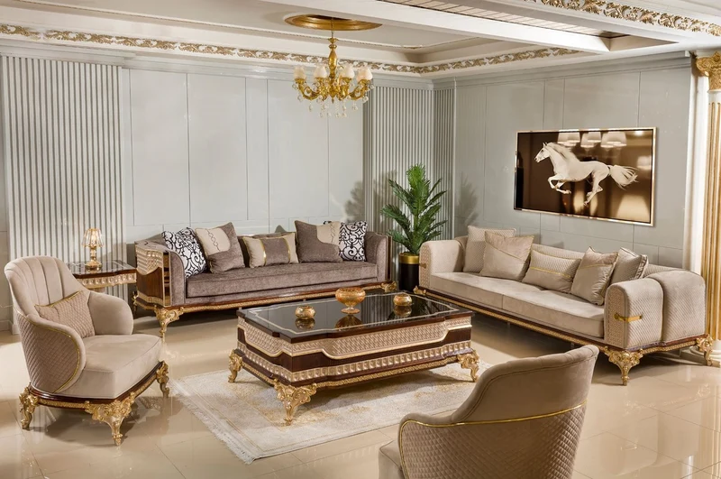 Casa Padrino Luxus Barock Sofa Grau / Dunkelbraun / Gold 265 cm - Barock Möbel