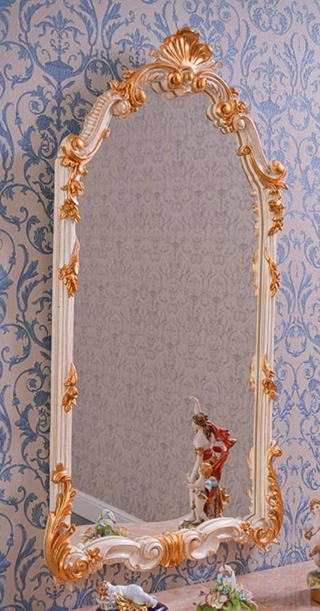 Casa Padrino Luxus Barock Spiegel Weiß / Gold H. 111 cm - Prunkvoller Barockstil Wandspiegel - Made in Italy